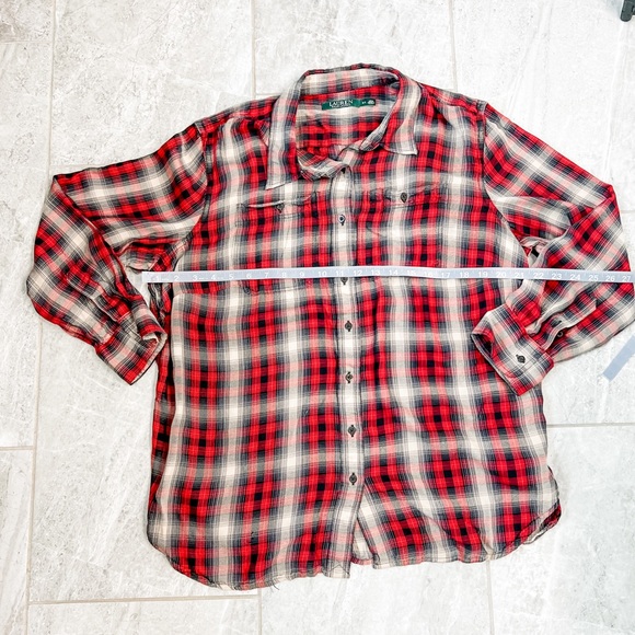 Lauren Ralph Lauren Red Plaid Long Sleeve Button Down Top Size 2X - Picture 4 of 8